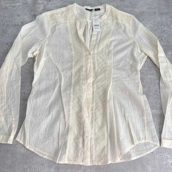 Eddie Bauer Women’s Lace Inset Blouse NWT Size Large Almond Cream size Large - Picture 1 of 7